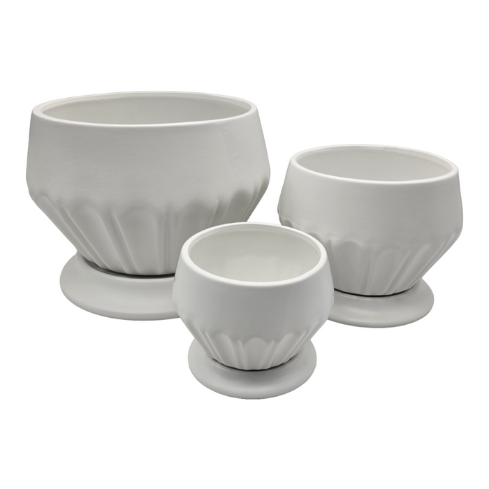 Set 3 Maceteros Maceta De Ceramica Diamante Elegante Blanco