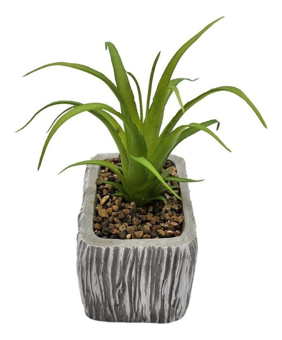 Planta Artificial Macetero Cerámica Vintage Cubo Gris Líneas