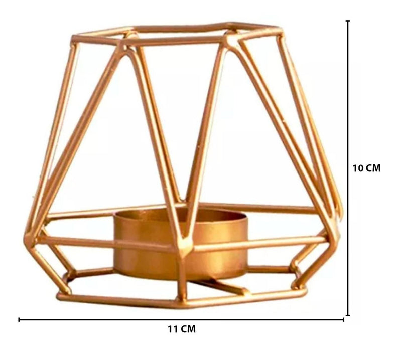 Candelabro Porta Vela Dorado Estilo Geométrico Decorativo