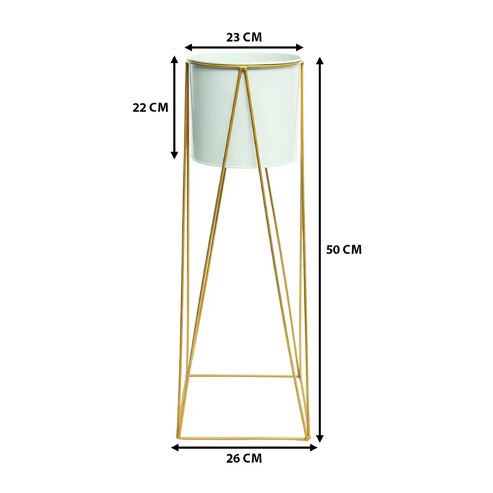 Porta Macetero Pedestal Maceta Plantas Blanco Dorado Mediano