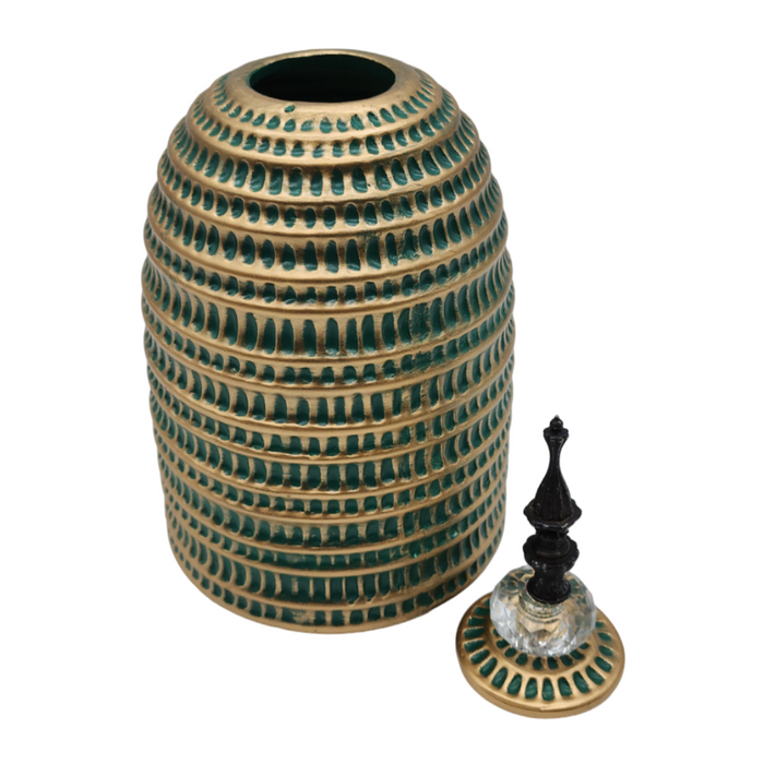 Jarron Florero Ceramica Decorativo Verde Con Dorado Egipcio