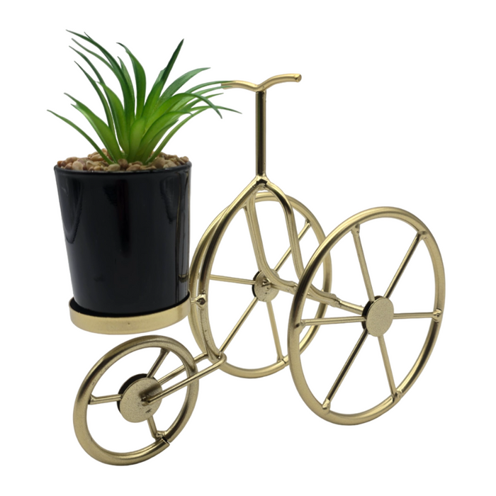 Figura Decorativa Bicicleta Metal Adorno Dorado Mini Planta