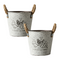 Set 2 Macetero Metalico Blanco Redondo Decorativo Con Asas