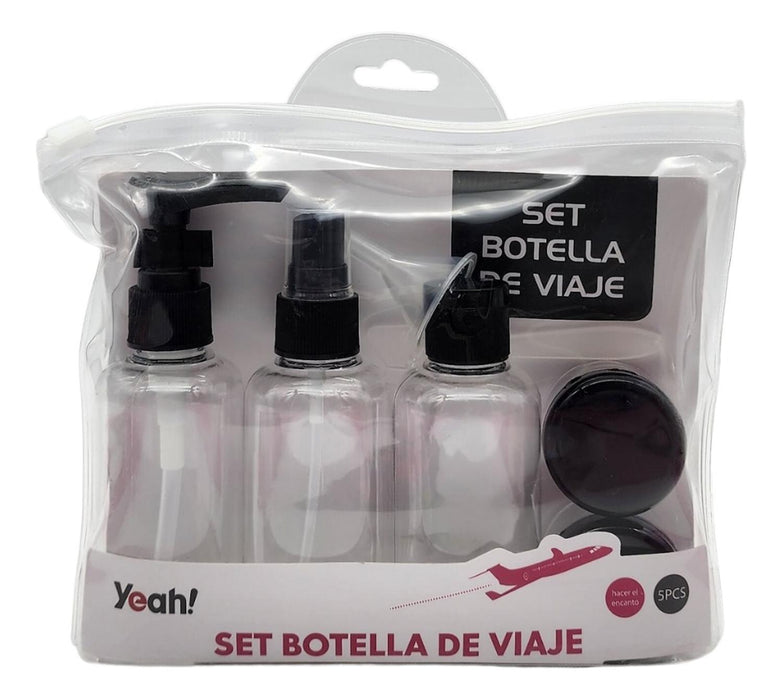 Kit De Viaje Set Botellas 6 Piezas Negro Formato 75 Ml