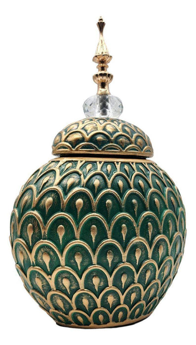 Florero Jarrón De Cerámica Verde Dorado Diseño Vintage - Fliperex