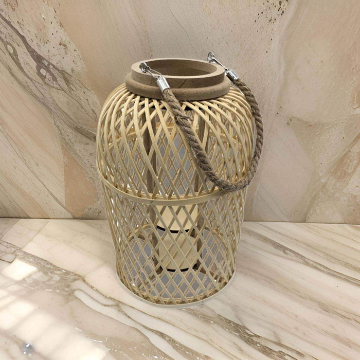 Candelabro De Bambu Natural Porta Vela Nordico Farol 40 CM - Fliperex