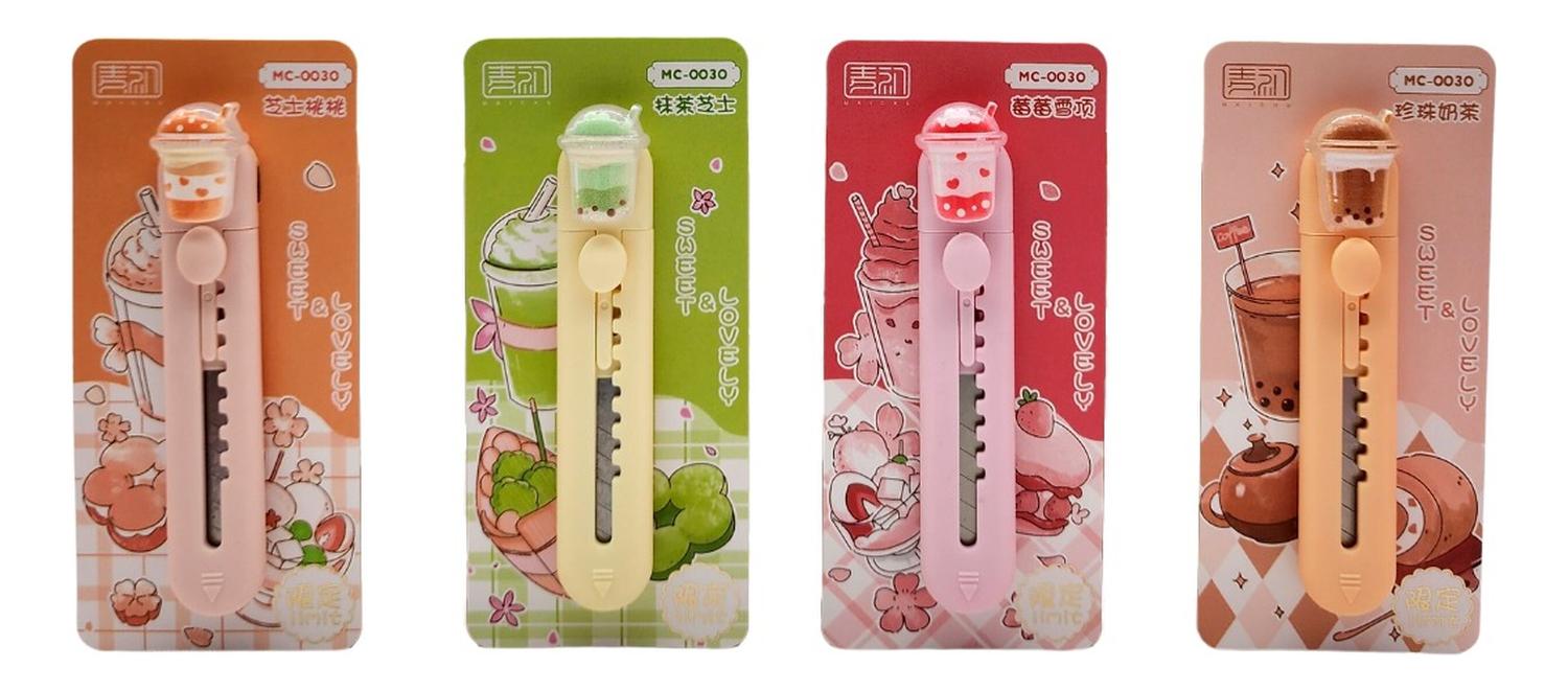 Set 2 Corta Cartón Cutter Mini Diseño Bebestible Kawaii Cute