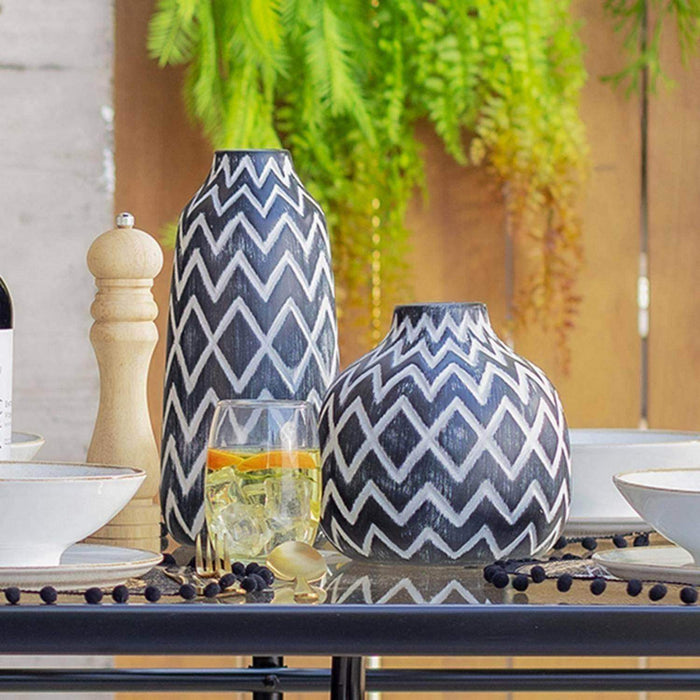 Florero Cerámica Diseño Étnico Zigzag Vintage Blanco Y Negro - Fliperex
