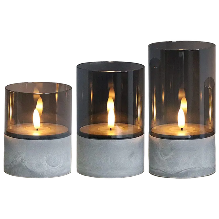 Set 3 Velas Artificiales De Cristal Con Efecto Llama Blanca