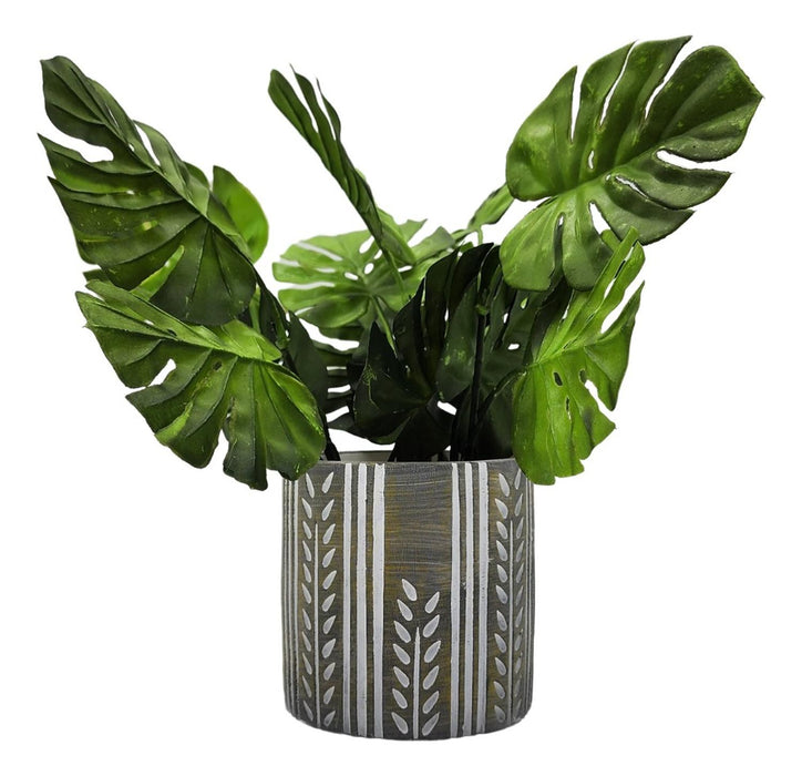 Planta Artificial Monstera Macetero Ceramica Con Diseño