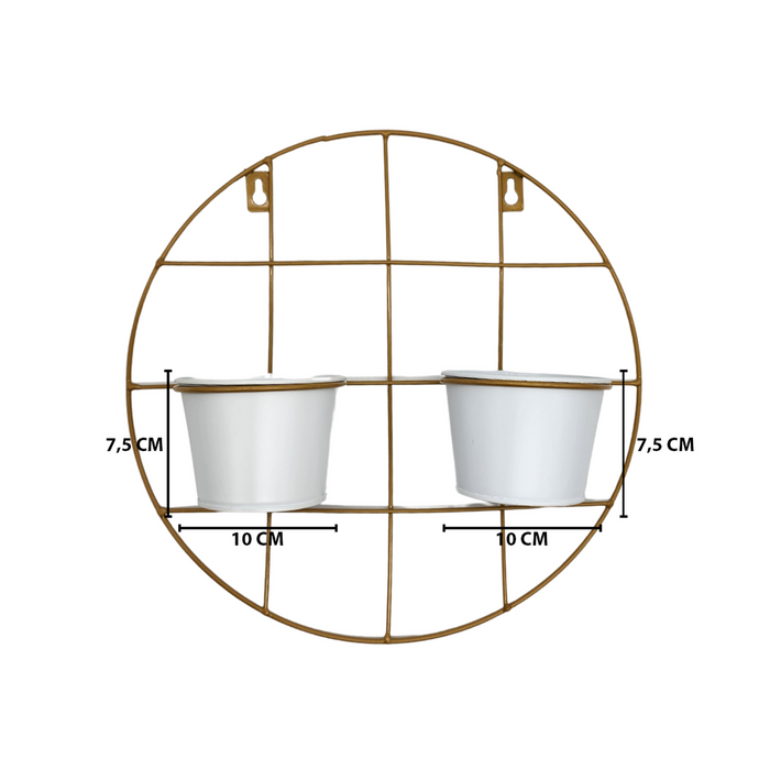 Macetero Doble De Fierro De Pared Circular Colgante Dorado