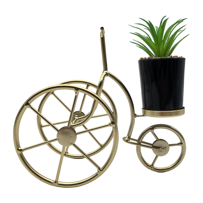 Figura Decorativa Bicicleta Metal Adorno Dorado Mini Planta