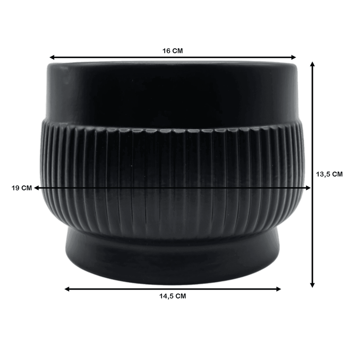 Macetero Maceta De Ceramica Lineas Relieve Negro M - Fliperex