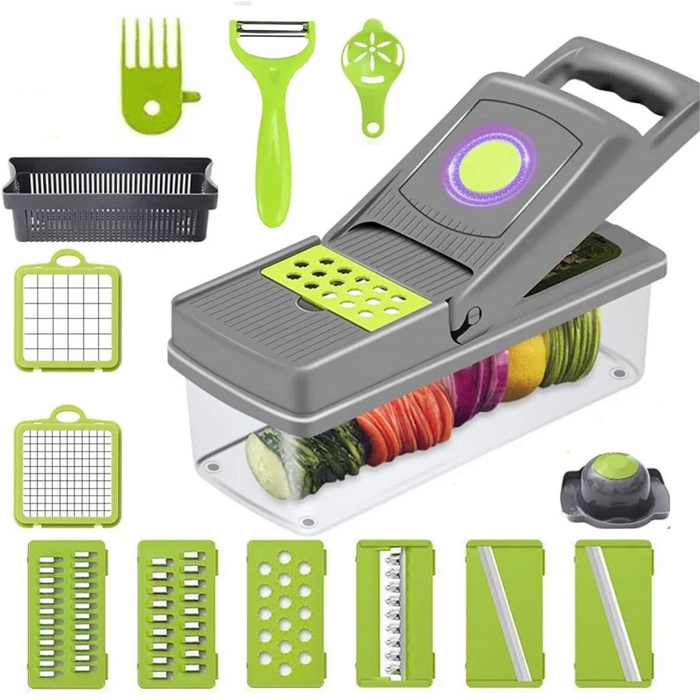 Set Picador Cortador De Verduras y Frutas 14 En 1 Rallador