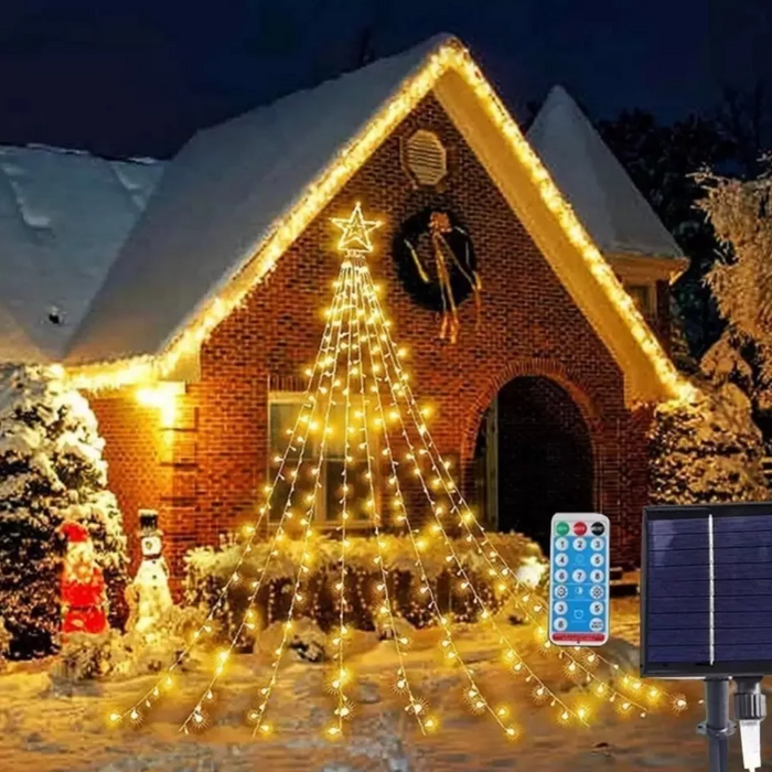 Luces Cascada De Arbol Navidad Con Estrella Solar Guirnalda