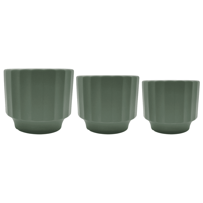 Set 3 Maceteros Maceta De Ceramica Oliva Lineas Verticales - Fliperex