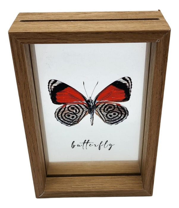 Cuadro De Vidrio Marco Madera Diseño Mariposa Decorativo