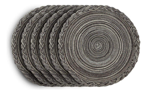 Set 6 Individuales Circulares Borde Trenzado Negro Plateado - Fliperex