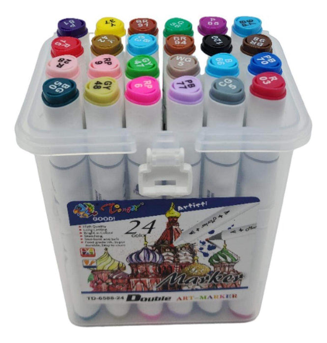 Set Marcadores Doble Punta 24 Lapices Plumones Arte Marker - Fliperex