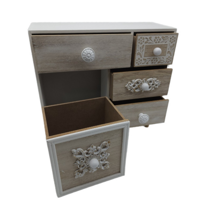 Organizador De Joyas Multiuso Oriental 5 Cajones Blanco