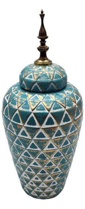 Florero Jarrón De Cerámica Verde Agua Diseño Vintage Grande - Fliperex