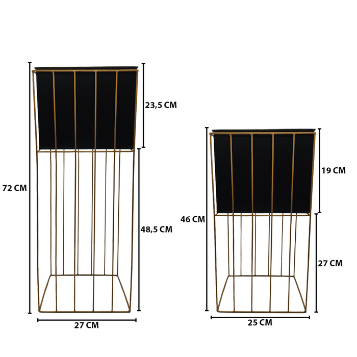 Set 2 Porta Macetero Pedestal Maceta Plantas Negro Dorado