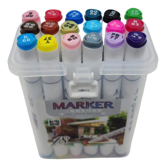 Set Marcadores Doble Punta 18 Lapices Plumones Arte Marker - Fliperex