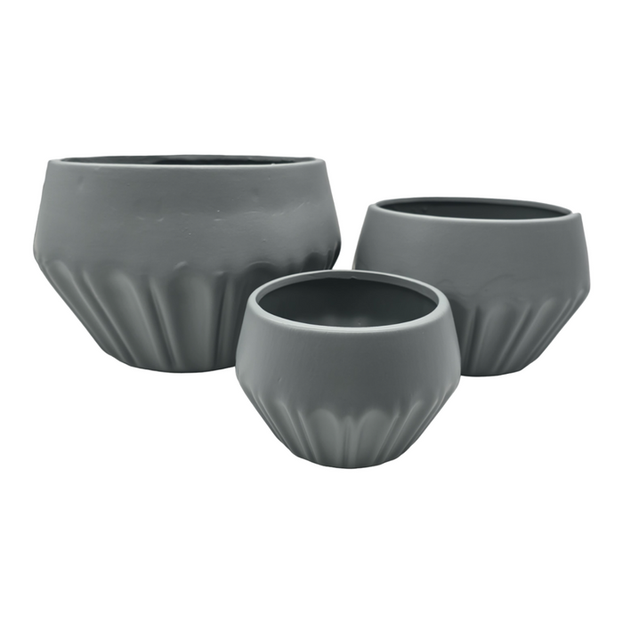 Set 3 Maceteros Maceta De Ceramica Diamante Elegante Gris