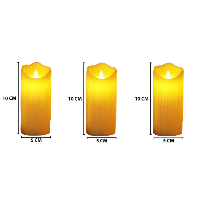 Set 3 Velas Artificiales Blancas Luz Led Con Efecto Llama