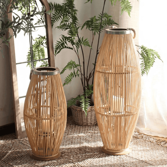 Candelabro De Bambu Natural Porta Vela Nordico Farol 60 CM - Fliperex