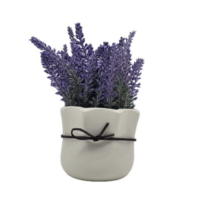 Planta Artificial Morada Macetero Ceramica Redondo Blanco