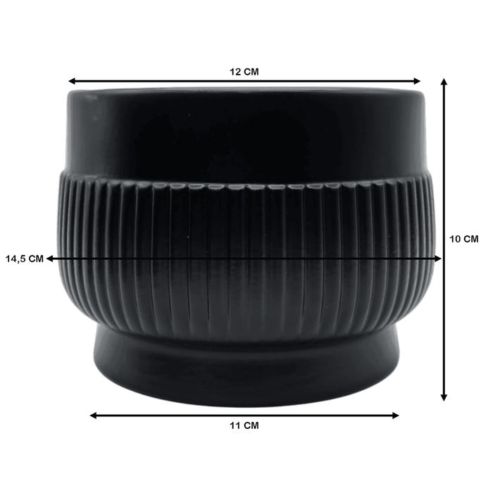 Macetero Maceta De Ceramica Lineas Relieve Negro S - Fliperex