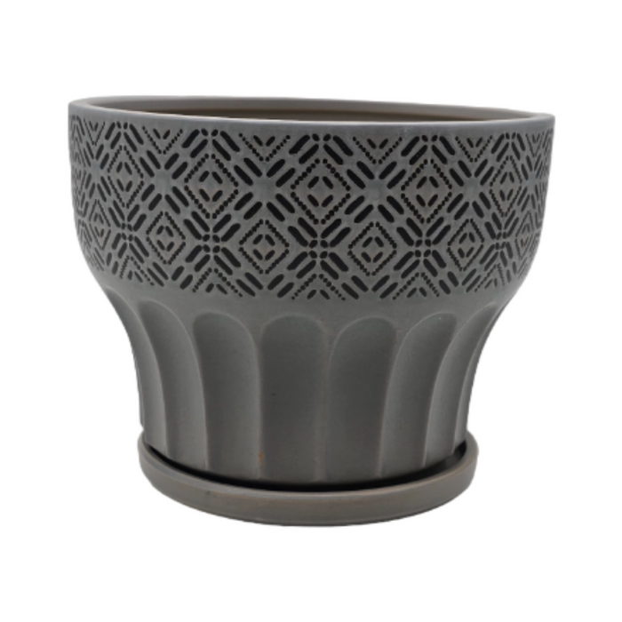 Macetero Maceta De Ceramica Gris Patrones Negro Alto L