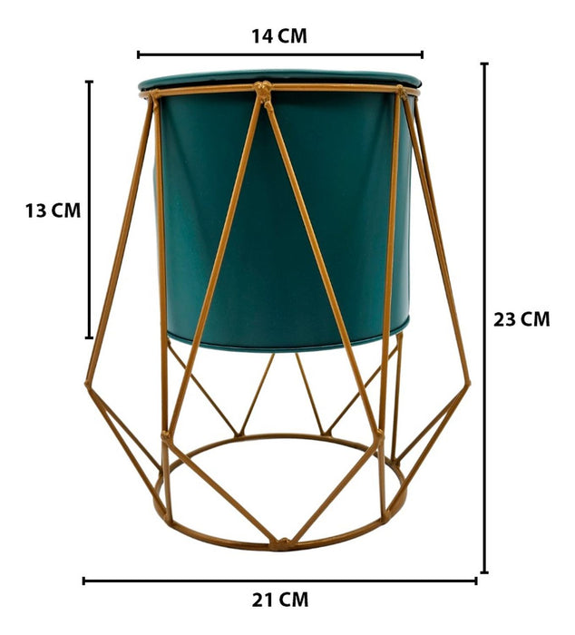 Macetero Maceta Geometrica Pedestal Fierro Decoracion Verde