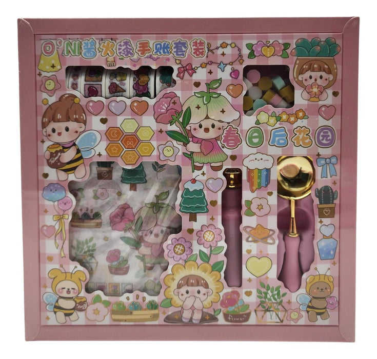 Kit De Sellos Cera Lacre Washitape y Stickers Diseño Kawaii