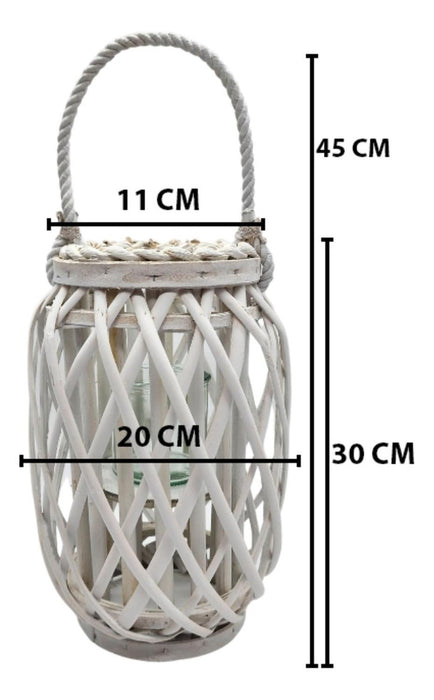 Candelabro Porta Vela Mimbre Rustico Alargado Terraza Blanco