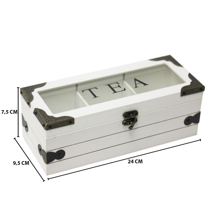 Caja De Te 3 Divisiones Tapa Con Diseño Decorativa Decohogar