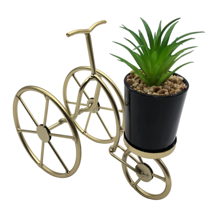 Figura Decorativa Bicicleta Metal Adorno Dorado Mini Planta