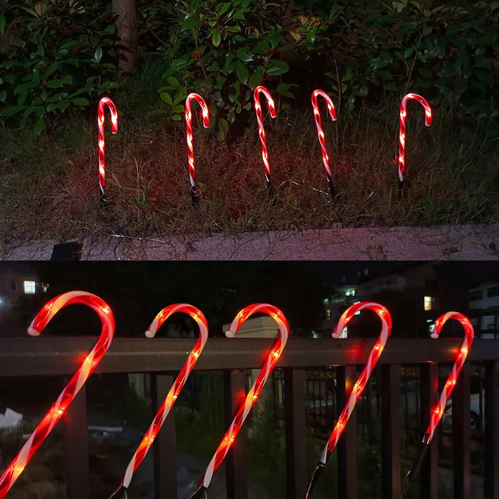 Set 5 Bastones De Navidad Luces Solares Navidad Jardin Hogar