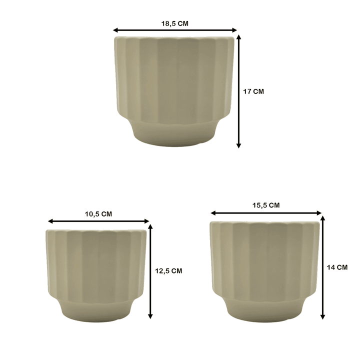 Set 3 Maceteros Maceta De Ceramica Limon Lineas Verticales - Fliperex