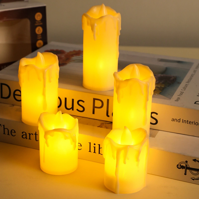 Pack 5 Velas Artificiales Blancas Luz Led Con Efecto Llama