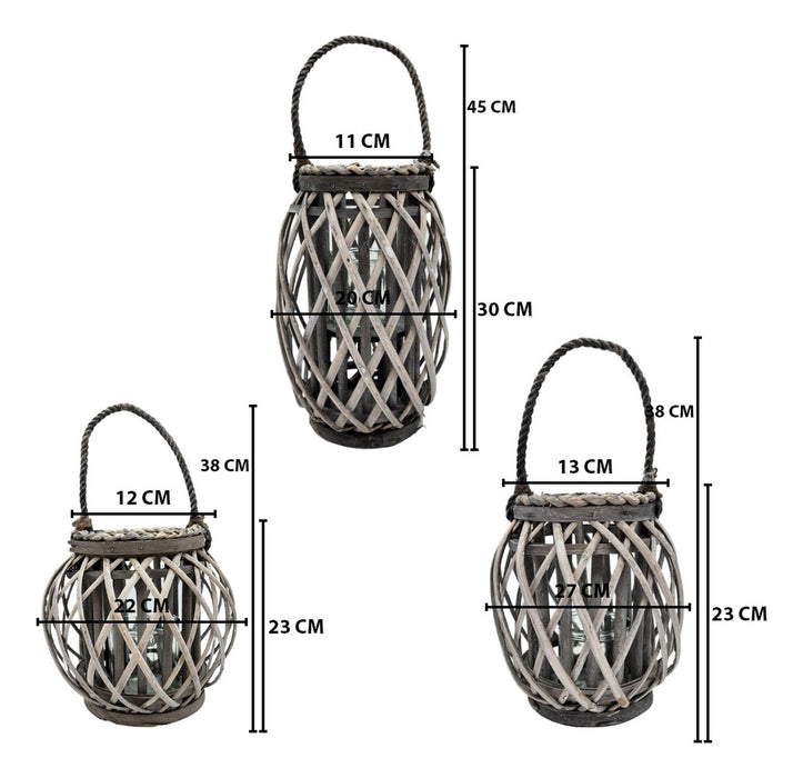 Set 3 Porta Vela Mimbre Rustico Terraza Decoracion Gris