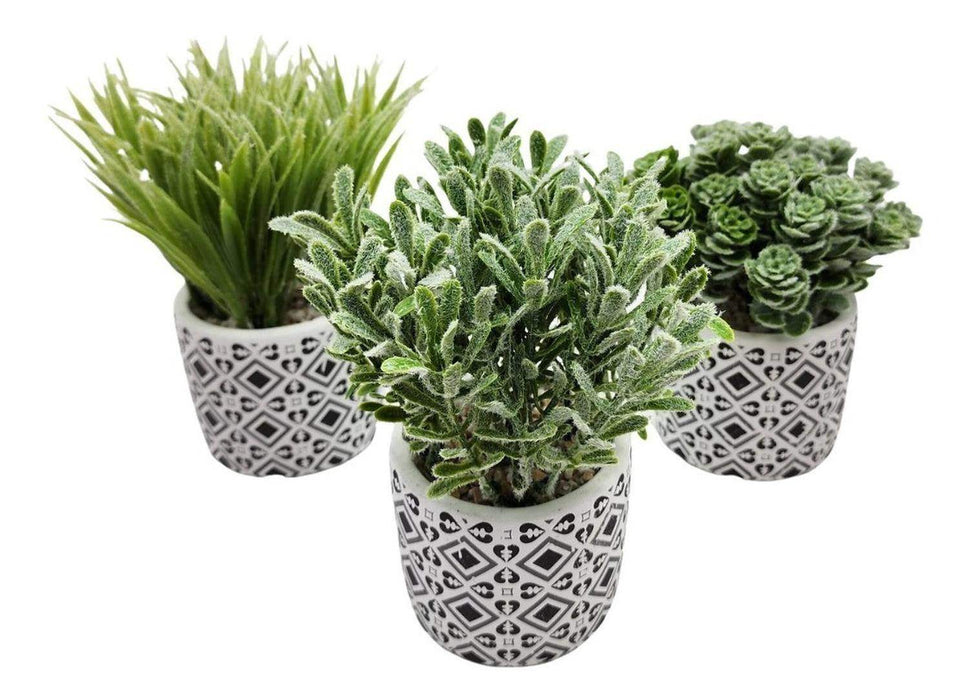Planta Artificial Macetero Cerámica Vintage Flores Verdes - Fliperex