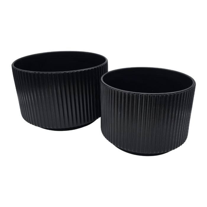 Set 2 Macetero Maceta De Ceramica Negro Lineas Verticales