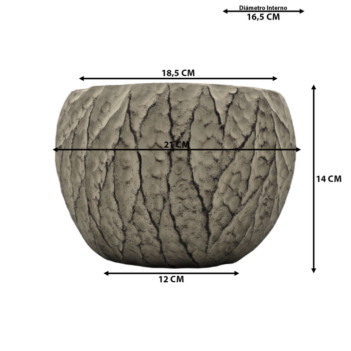 Macetero Maceta Acabado Cemento Relieve Hojas Gris L