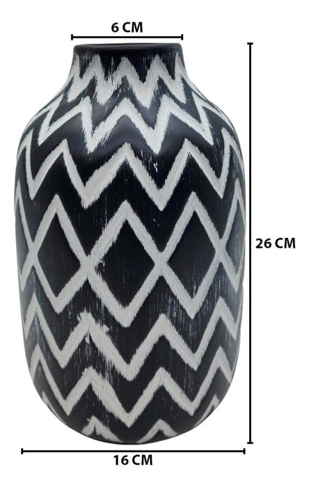 Florero Ceramica Diseño Etnico Vintage Blanco Negro Mediano - Fliperex