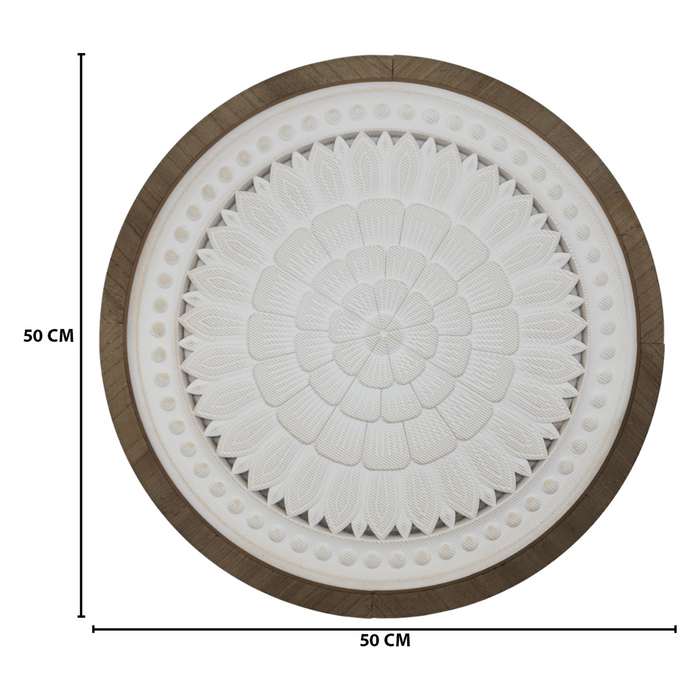 Cuadro De Madera Ornamental Mandala Blanco Borde Marco Cafe