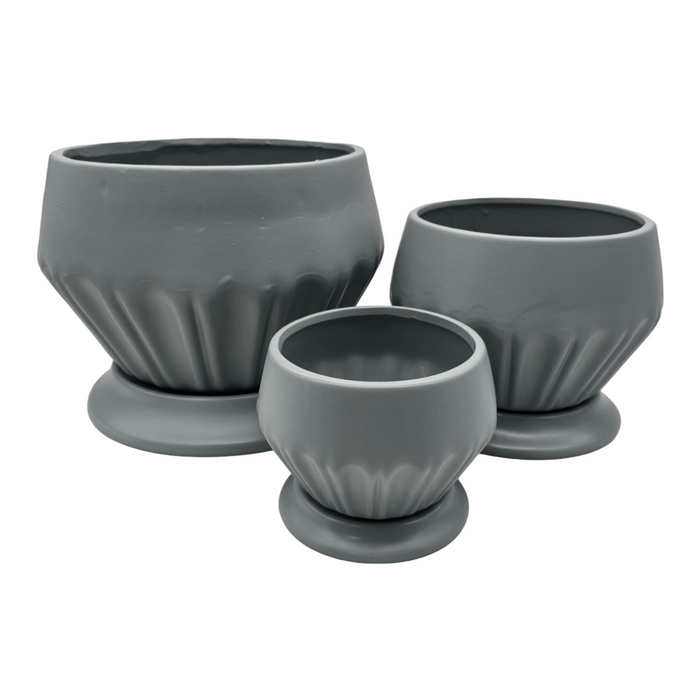 Set 3 Maceteros Maceta De Ceramica Diamante Elegante Gris