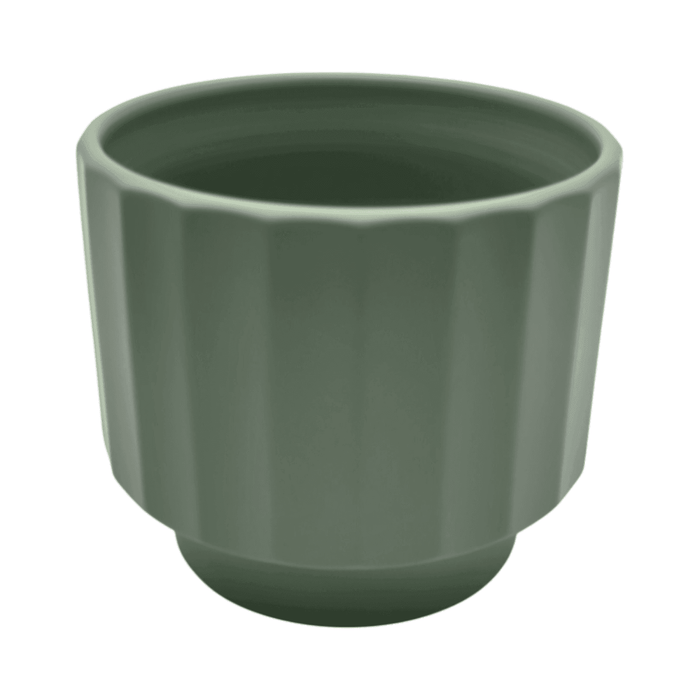 Macetero Maceta De Ceramica Verde Oliva Lineas Verticales S - Fliperex