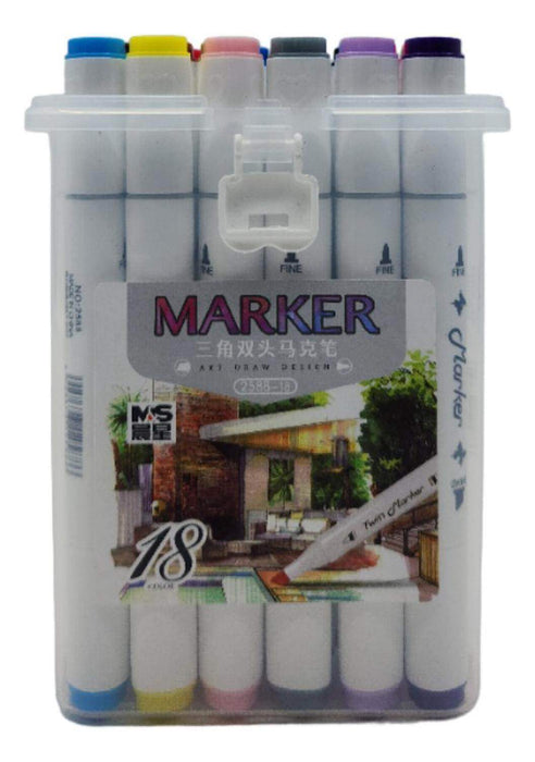 Set Marcadores Doble Punta 18 Lapices Plumones Arte Marker - Fliperex